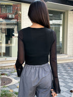 DAZY Contrast Mesh Split Hem Tee Shein