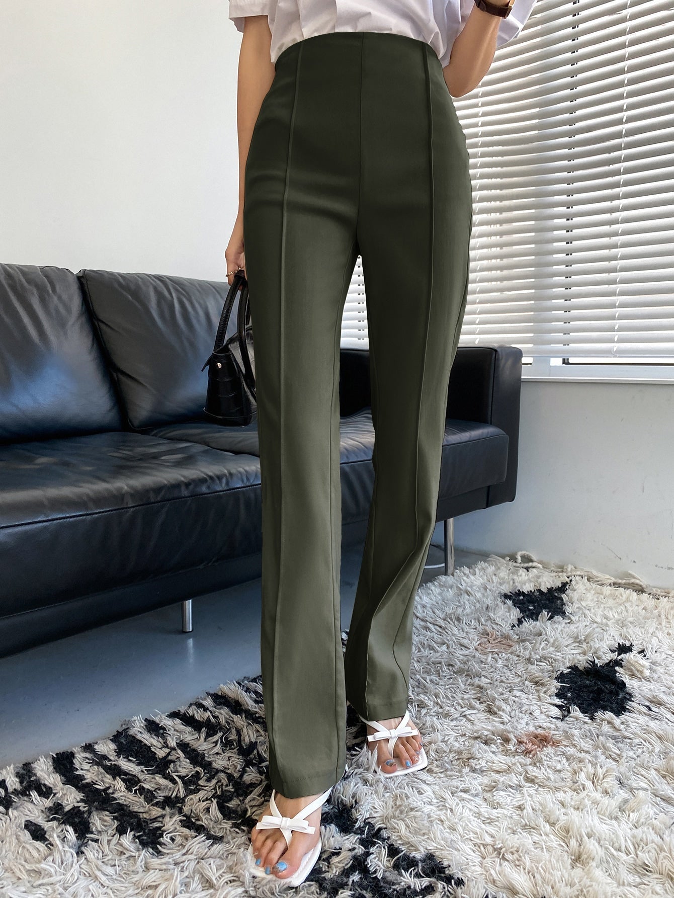 DAZY High Waist Seam Front Pants Shein