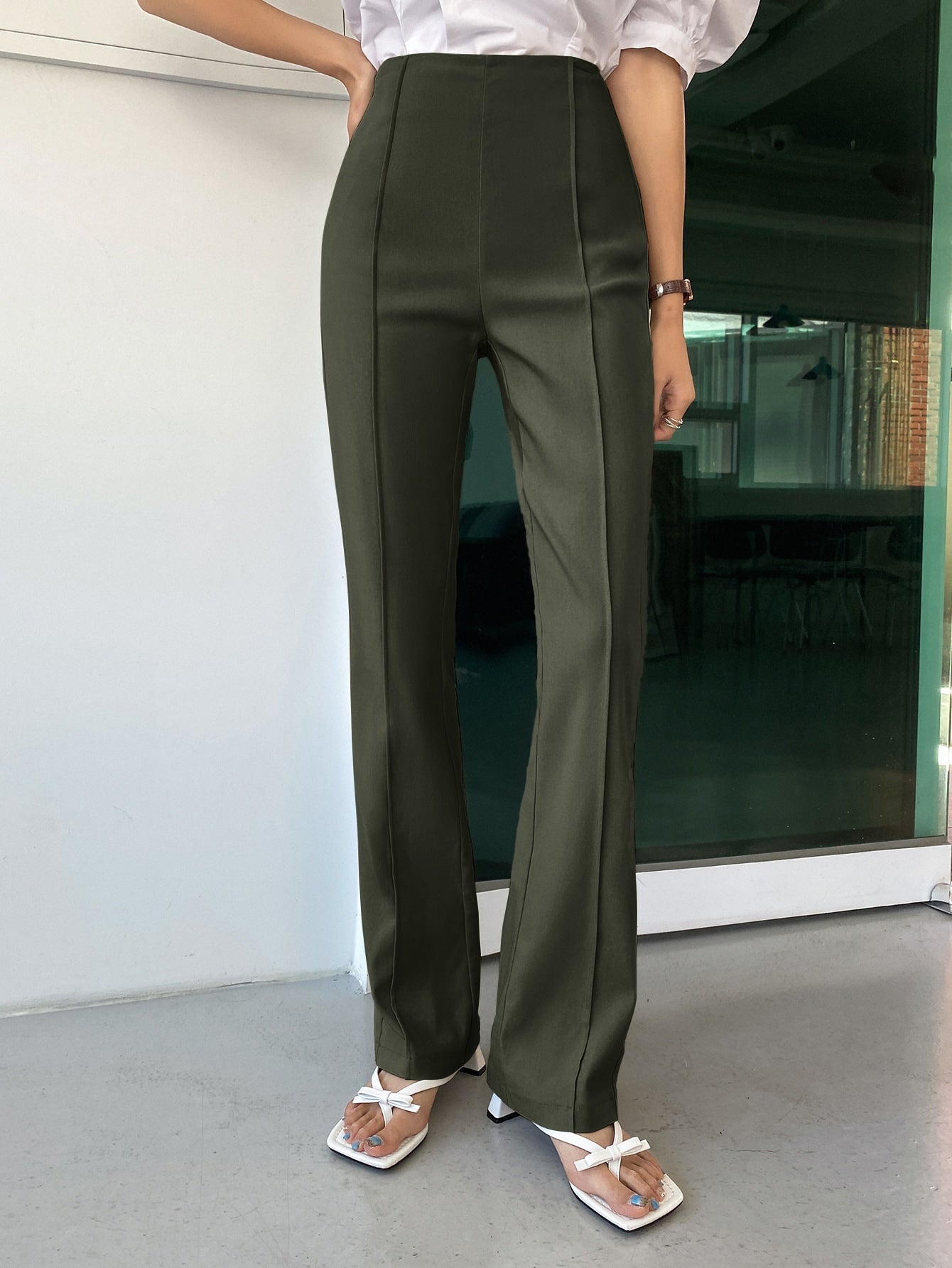 DAZY High Waist Seam Front Pants Shein