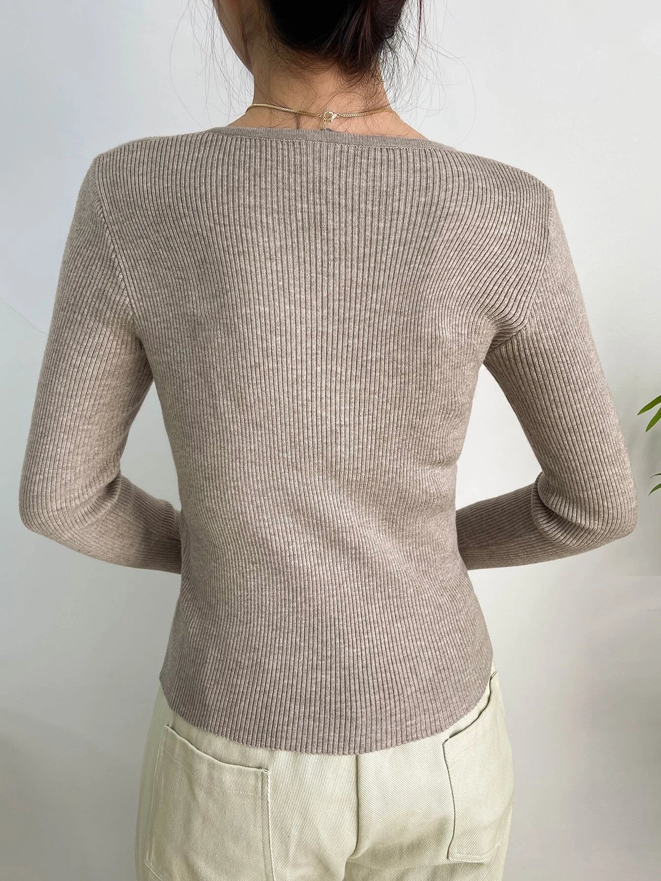 DAZY Kpop Solid Ribbed Knit Sweater Shein