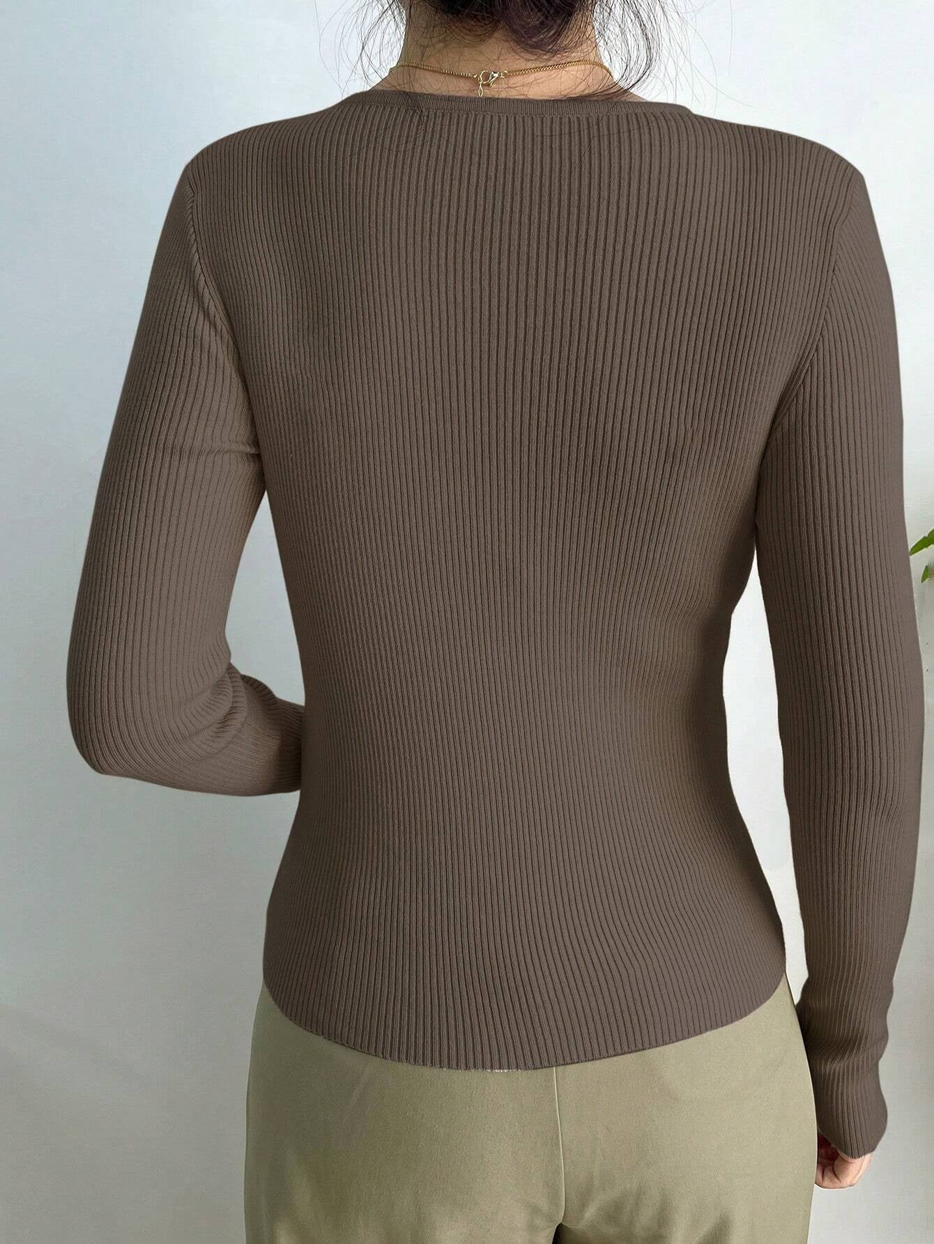 DAZY Kpop Solid Ribbed Knit Sweater Shein