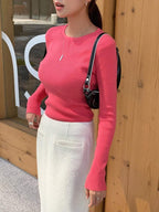 DAZY Kpop Solid Ribbed Knit Sweater Shein