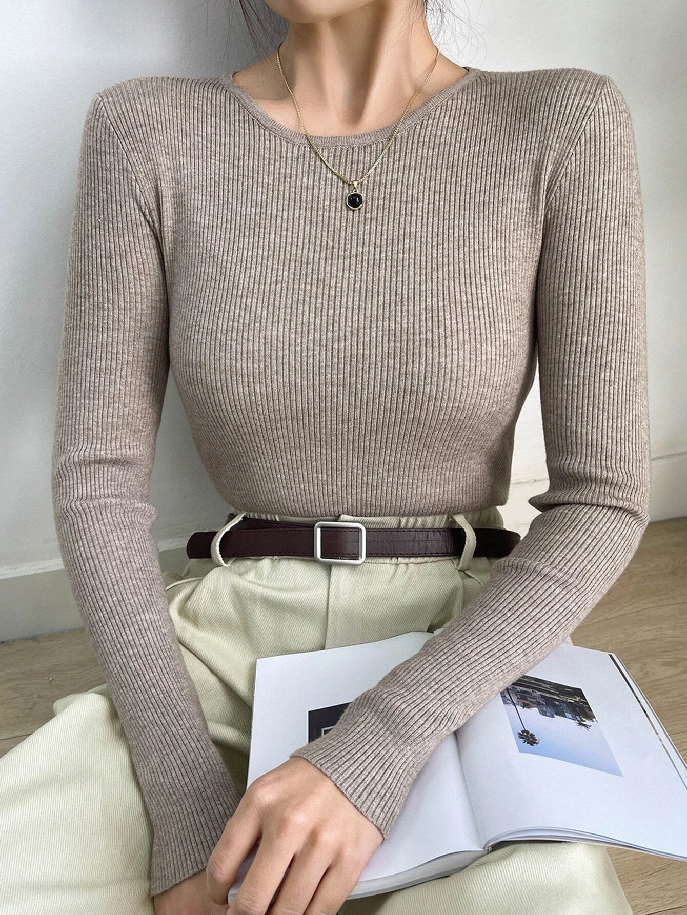 DAZY Kpop Solid Ribbed Knit Sweater Shein