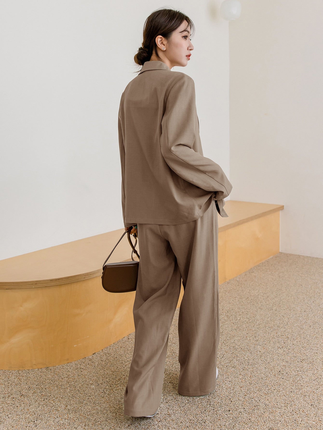 DAZY Lapel Neck Blazer & Fold Pleated Tailored Pants Shein