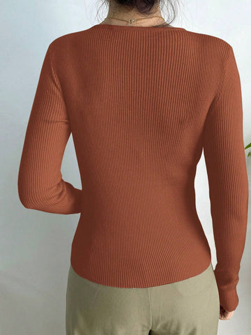 DAZY Solid Ribbed Knit Sweater Shein