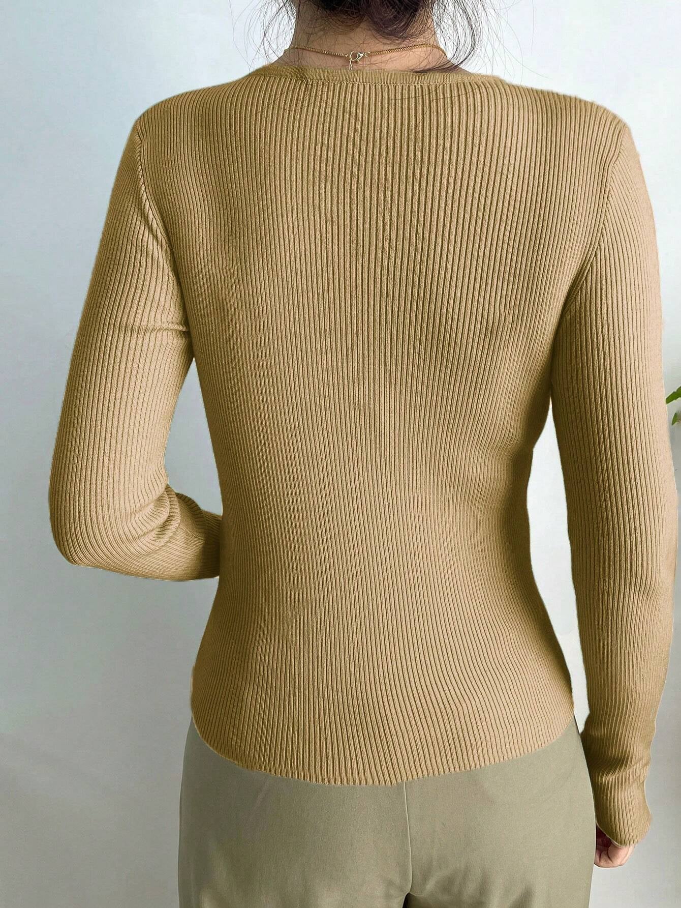 DAZY Solid Ribbed Knit Sweater Shein