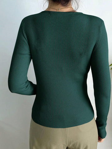 DAZY Solid Ribbed Knit Sweater Shein