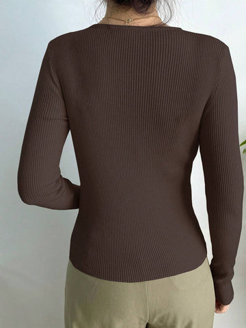 DAZY Solid Ribbed Knit Sweater Shein