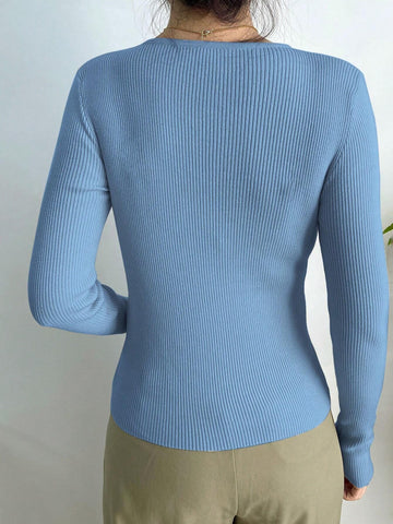 DAZY Solid Ribbed Knit Sweater Shein