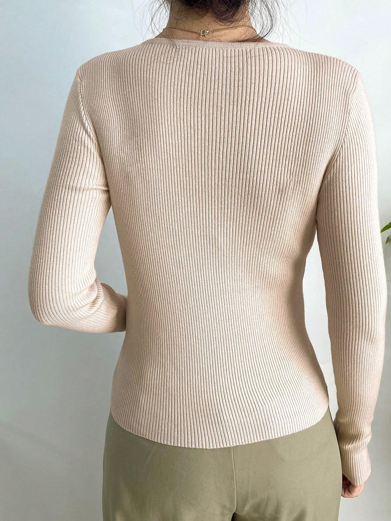 DAZY Solid Ribbed Knit Sweater Shein