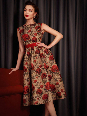 DECDS Floral Print Belted Dress Shein