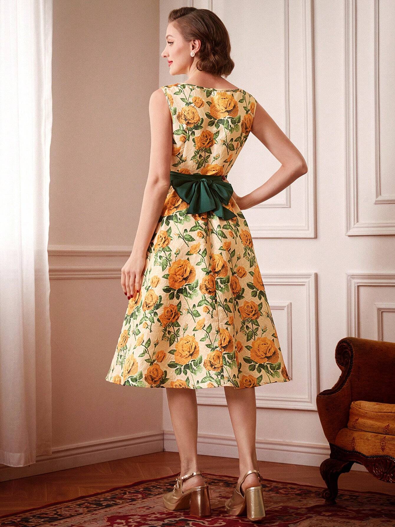 DECDS Floral Print Belted Dress Shein