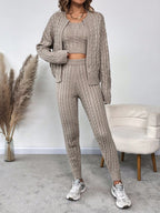 Essnce Cable Knit Top & Knit Pants & Cardigan Shein