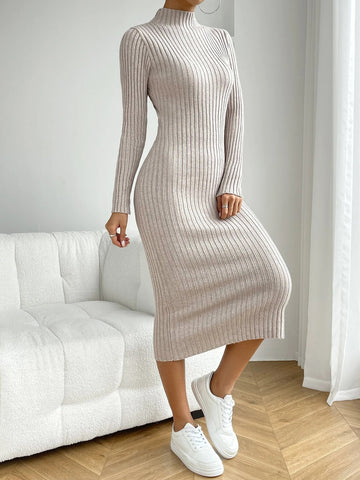 Essnce Mock Neck Ribbed Knit Sweater Dress Shein