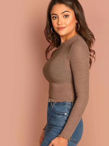 Essnce Ribbed Semi-Sheer Crop Top Shein