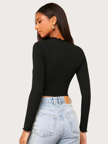 Essnce Ribbed Semi-Sheer Crop Top Shein