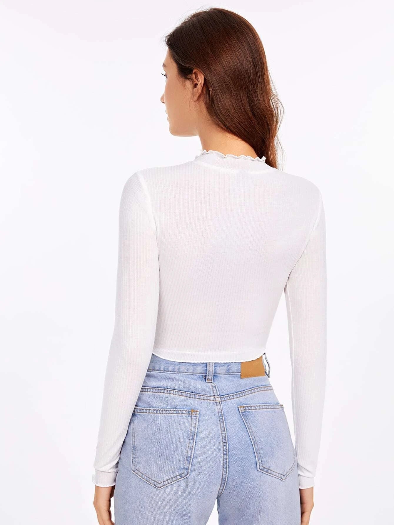 Essnce Ribbed Semi-Sheer Crop Top Shein