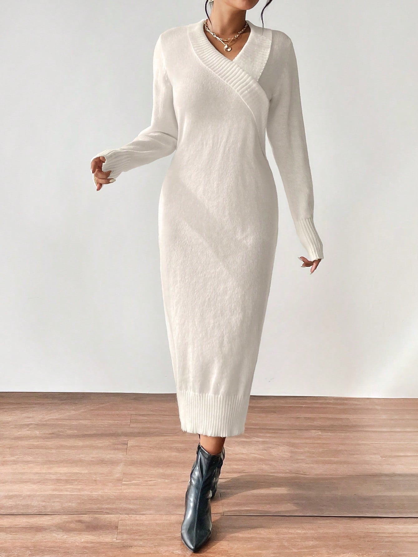 Essnce Solid Wrap Detail Sweater Dress Shein