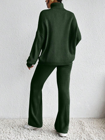 Essnce Turtleneck Drop Shoulder Sweater & Knit Pants Shein