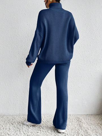 Essnce Turtleneck Drop Shoulder Sweater & Knit Pants Shein