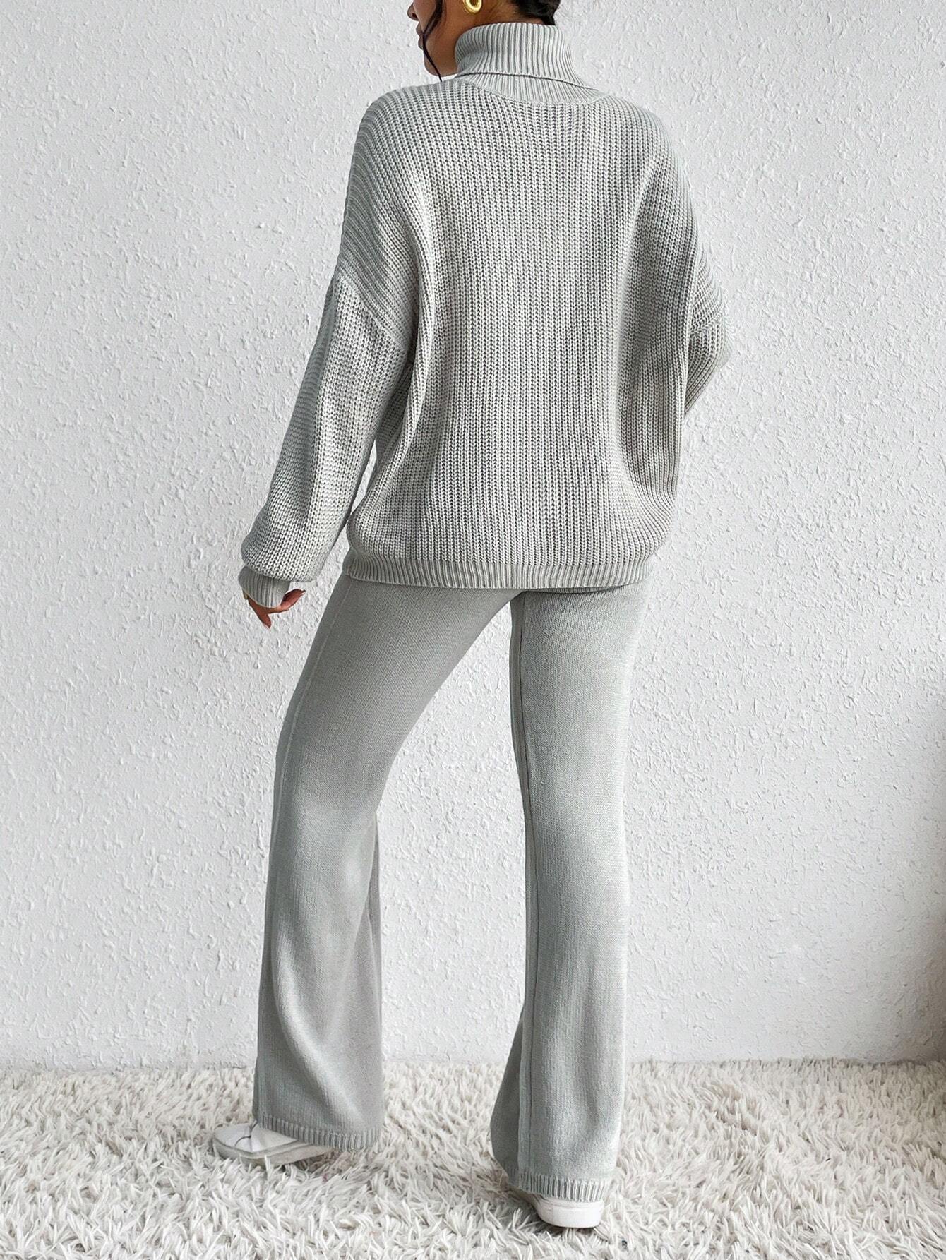 Essnce Turtleneck Drop Shoulder Sweater & Knit Pants Shein