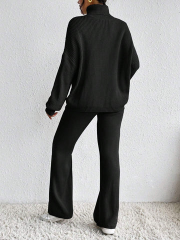 Essnce Turtleneck Drop Shoulder Sweater & Knit Pants Shein