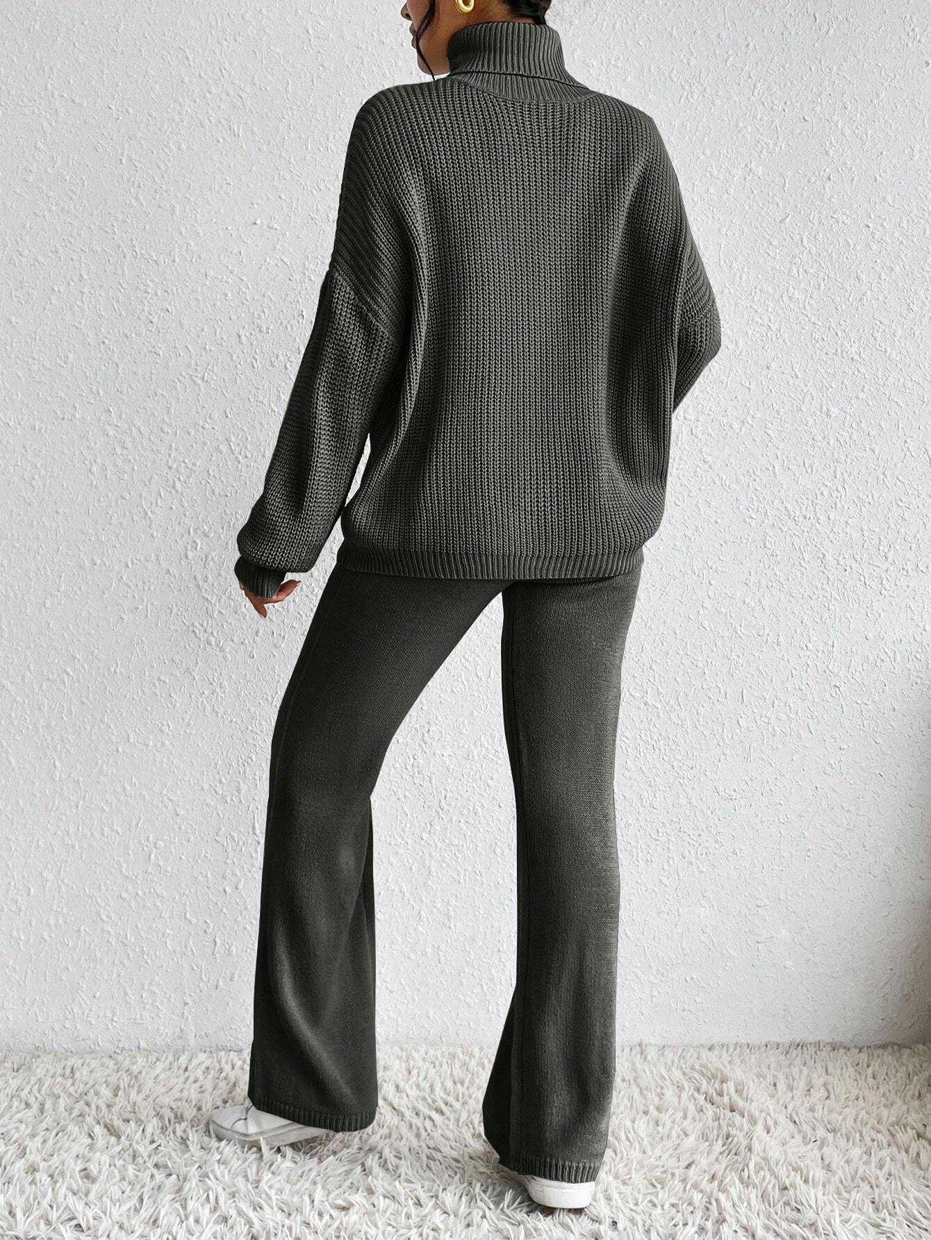 Essnce Turtleneck Drop Shoulder Sweater & Knit Pants Shein