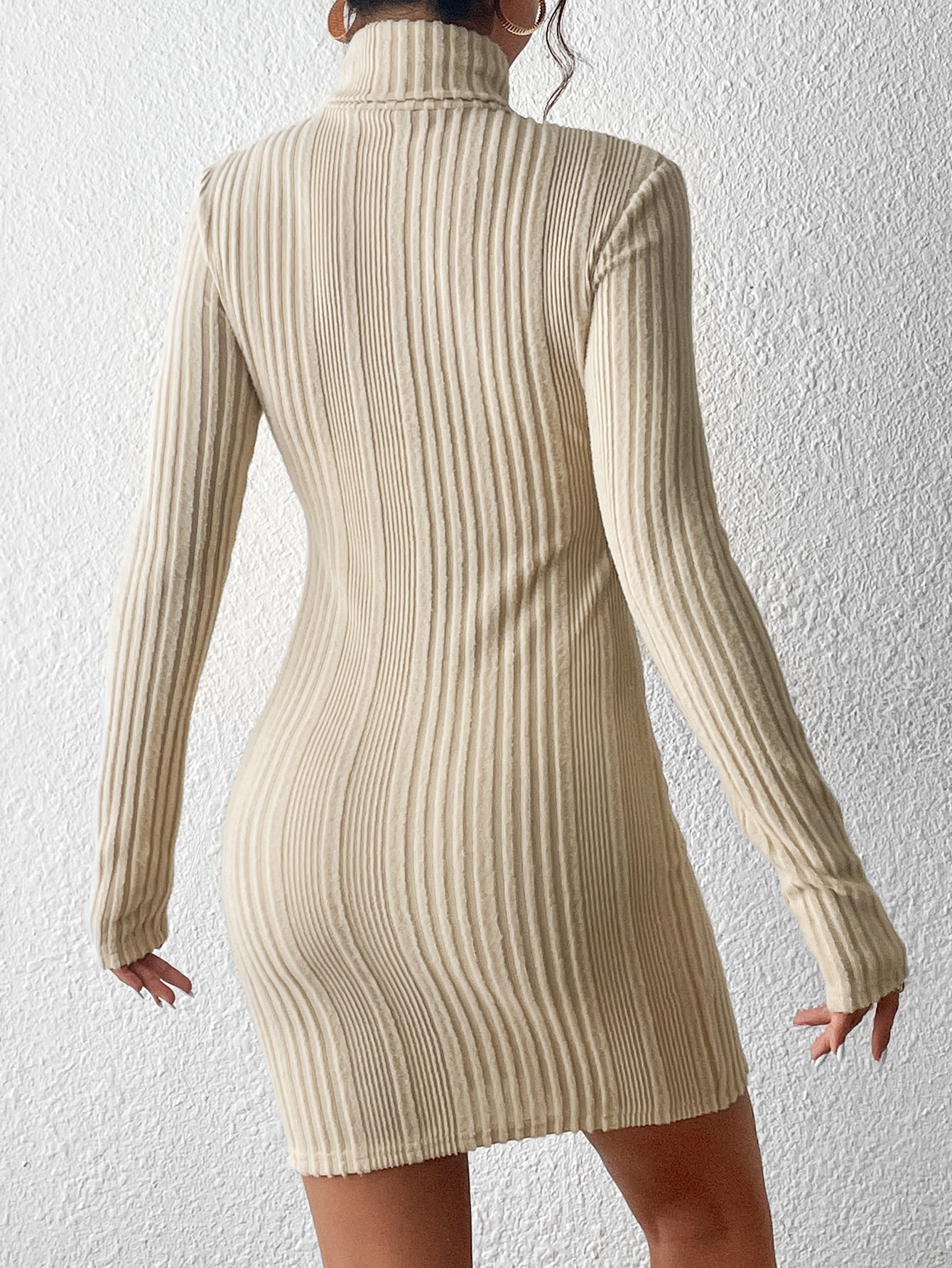 Essnce Turtleneck Ribbed Knit Bodycon Dress Shein