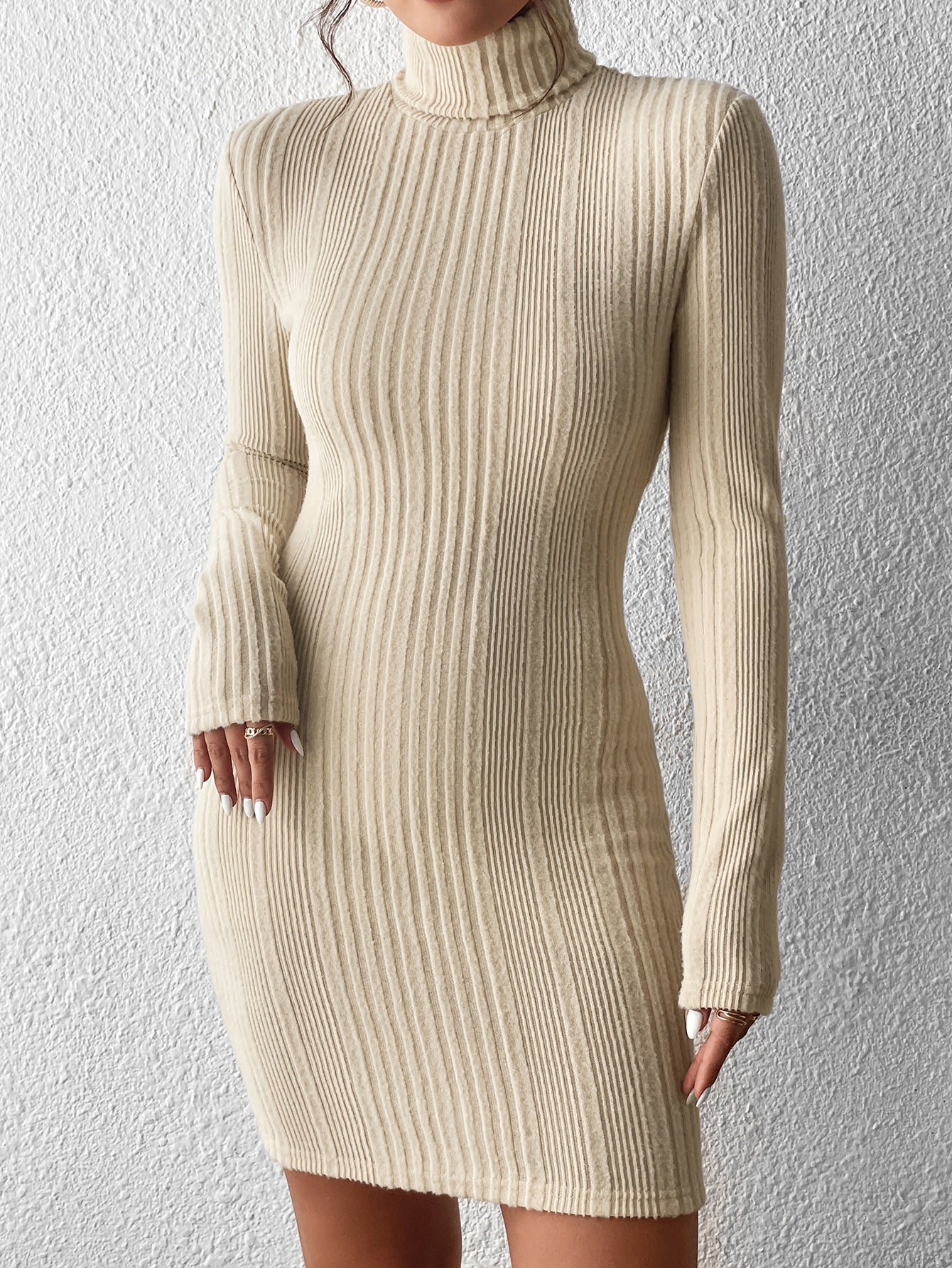 Essnce Turtleneck Ribbed Knit Bodycon Dress Shein