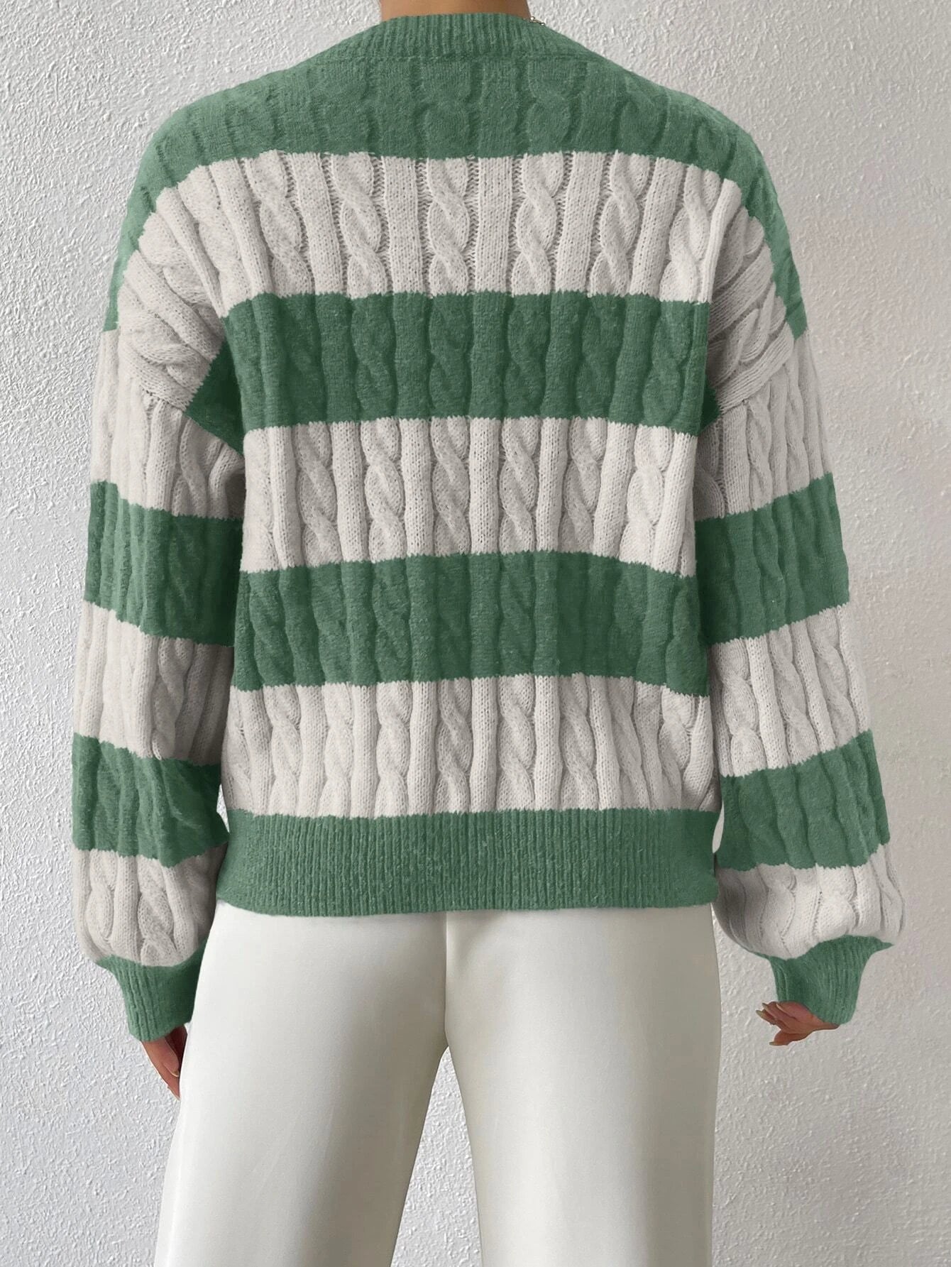 Essnce Two Tone Cable Knit Drop Shoulder Sweater Shein