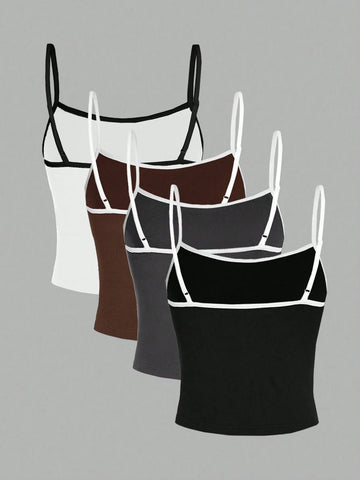 Essnce 4pcs/Set Women's Solid Color Tank Tops Shein