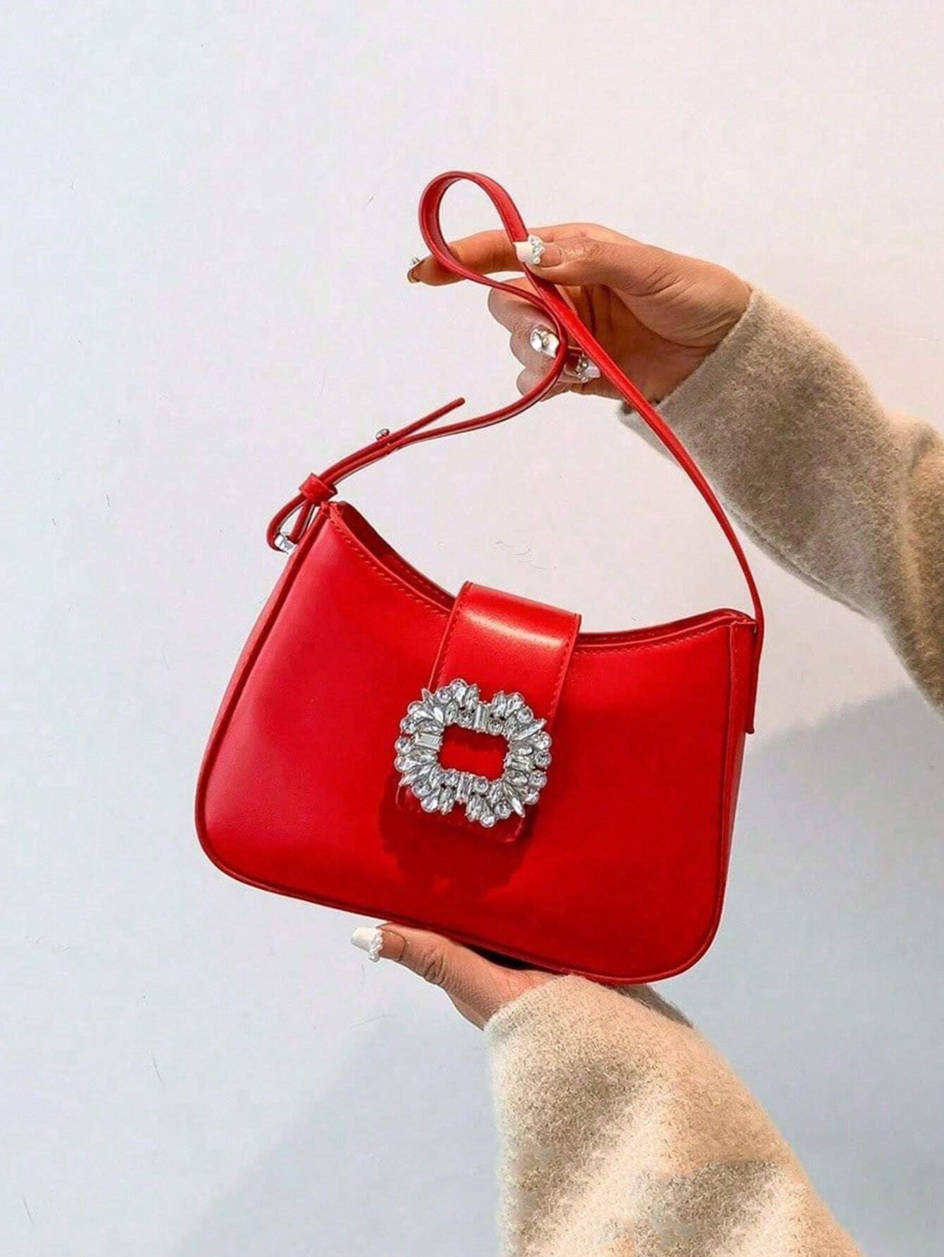 Fashionable Shoulder Bag With Rhinestone Decoration Underarm Bag Shein