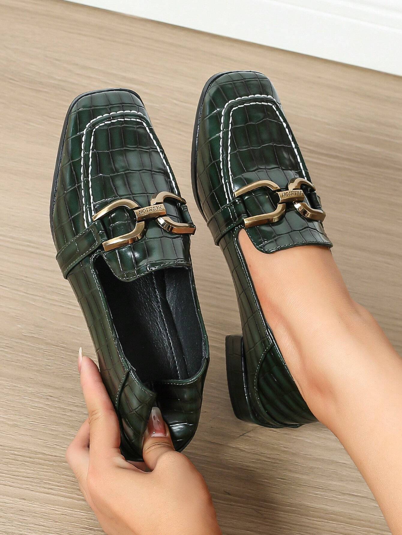 Fashionable Square Toe Buckle Loafers For Women Shein