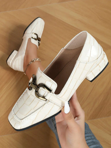 Fashionable Square Toe Buckle Loafers For Women Shein