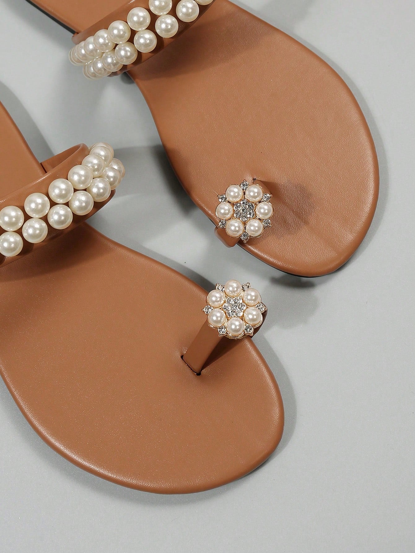 Faux Pearl Decor Flat Sandals shein