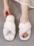 Fluffy Cross Strap Bedroom Slippers Shein