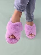 Fluffy Cross Strap Bedroom Slippers Shein