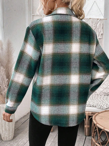 Frenchy Plaid Print Flap Pocket Overcoat Shein