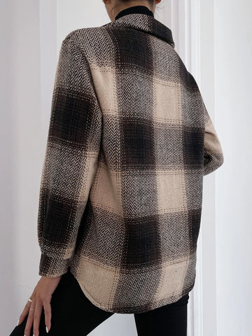 Frenchy Plaid Print Flap Pocket Overcoat Shein