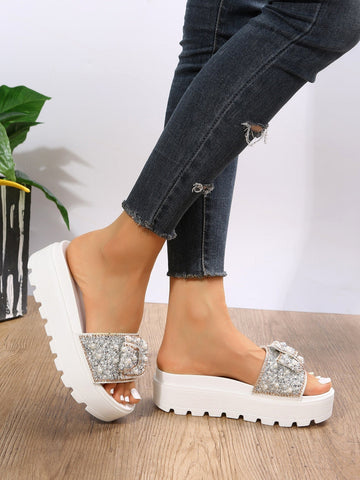 Glamorous White Wedge Slide Sandals Shein