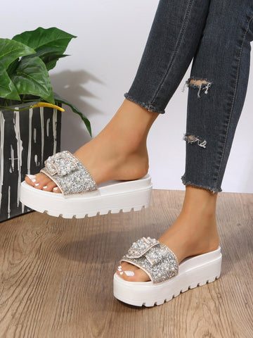 Glamorous White Wedge Slide Sandals Shein