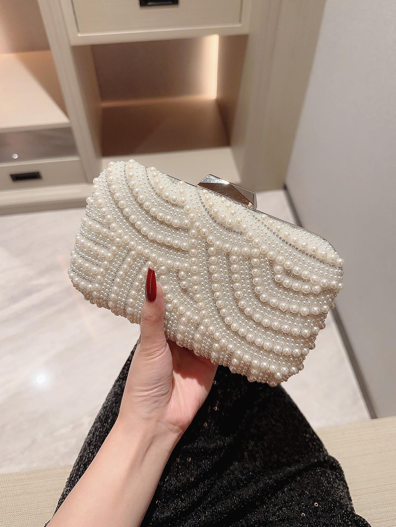 Faux Pearl Detail Box-shape Chain Bag Shein