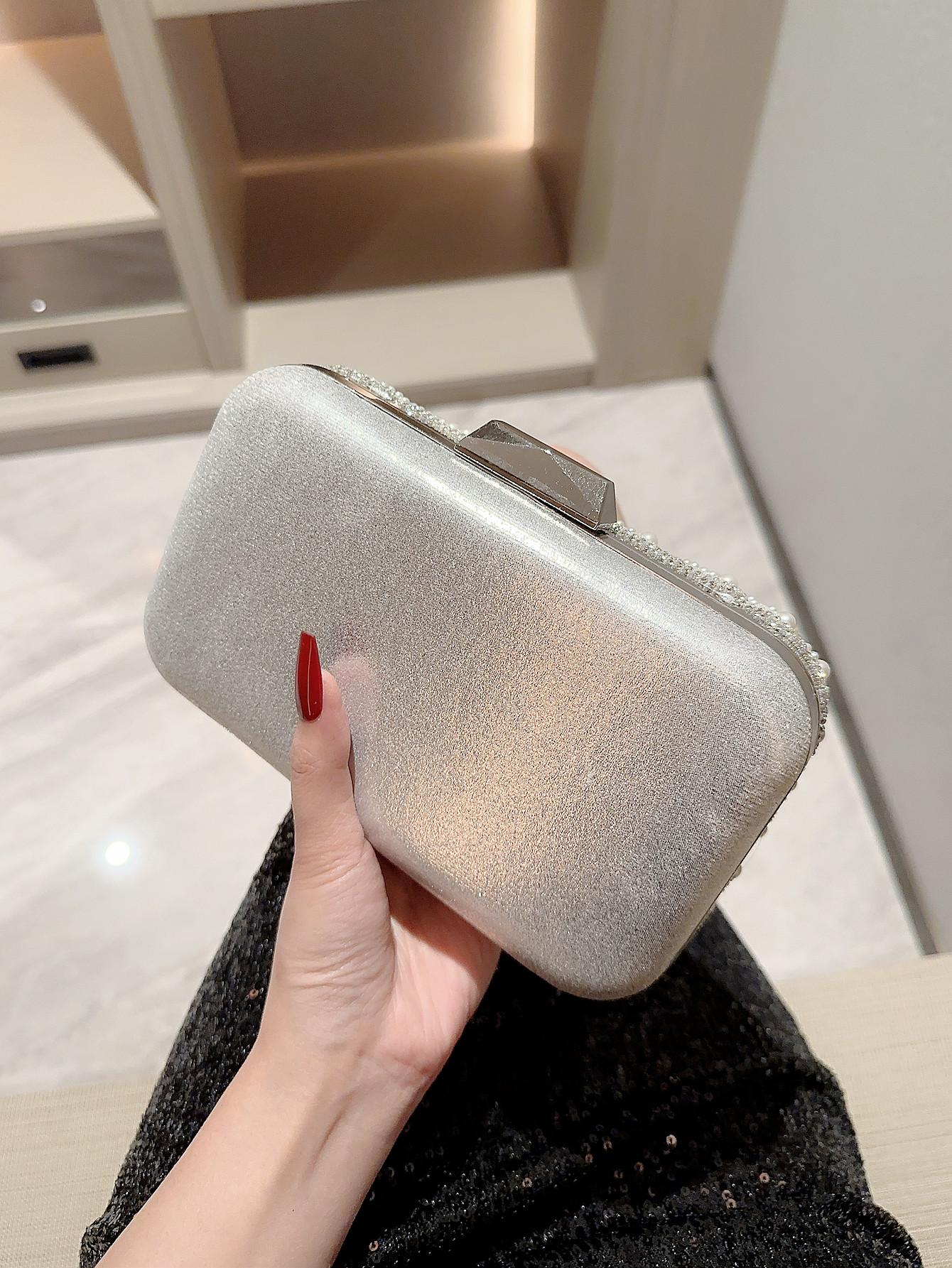 Faux Pearl Detail Box-shape Chain Bag Shein
