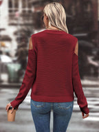 LUNE Cold Shoulder Cable Knit Sweater Shein
