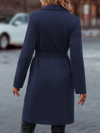 LUNE Lapel Neck Slant Pockets Open Front Belted Coat Shein