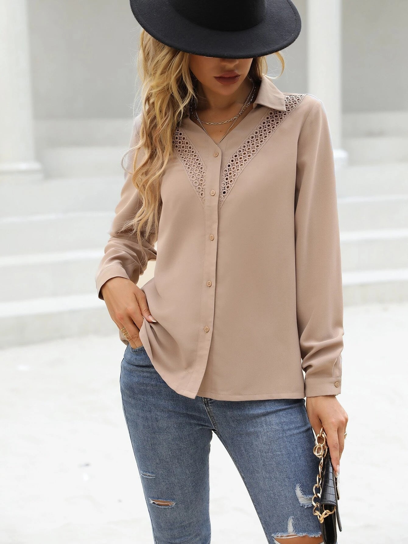 LUNE Solid Button Front Shirt Shein