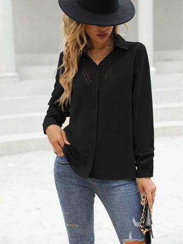 LUNE Solid Button Front Shirt Shein