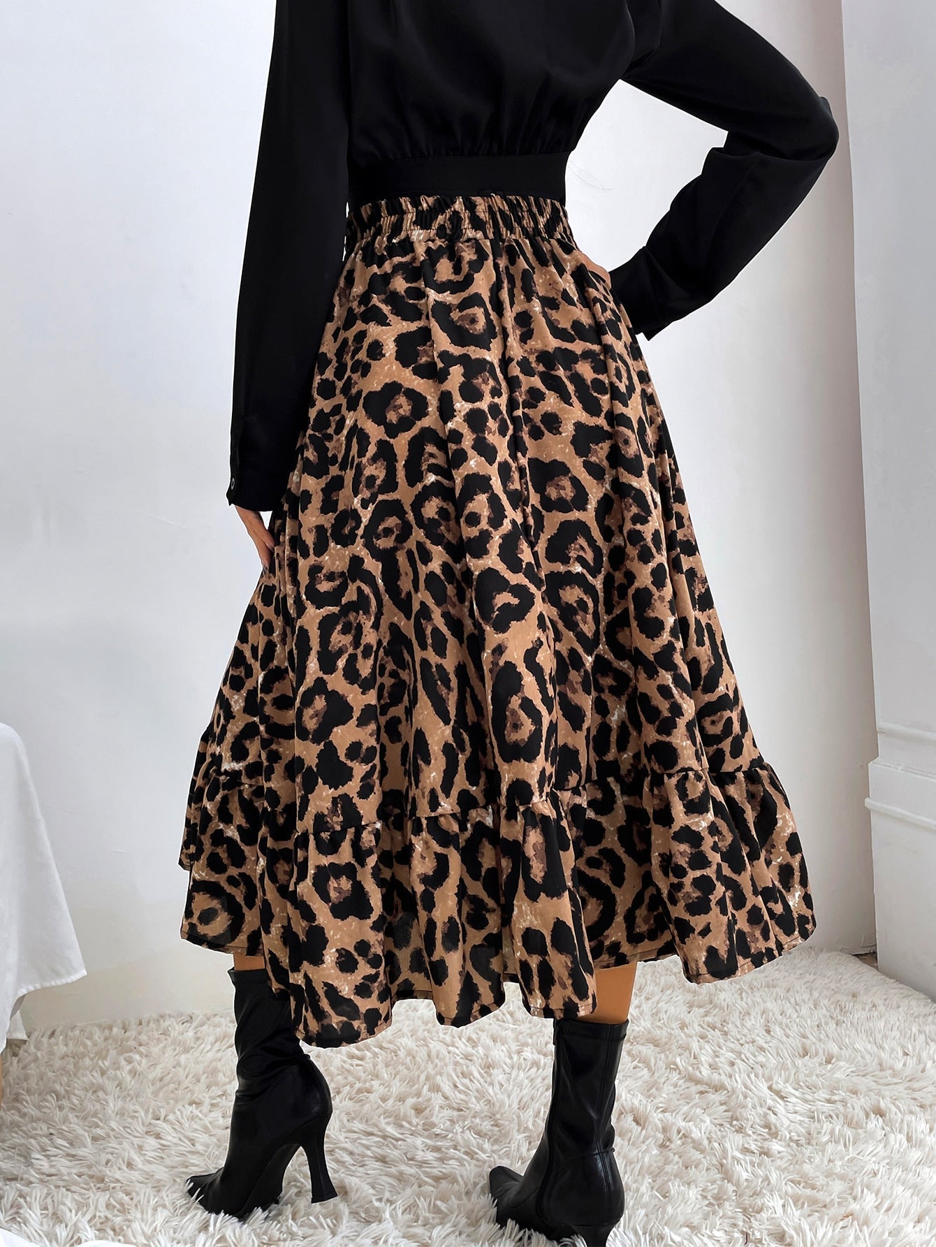 Leopard Print Ruffle Hem Skirt Shein