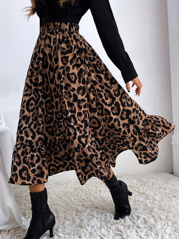 Leopard Print Ruffle Hem Skirt Shein