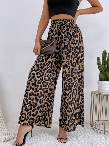 Leopard Print Wide Leg Pants Shein